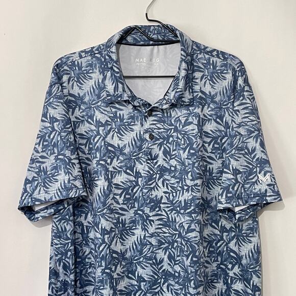Maelreg Shirt Mens Large Golf Performance Polo S/S Blue AOP Stretch Floral Print - Picture 9 of 9